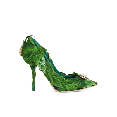 Dolce & Gabbana Leaf Appliqué Pumps In Green