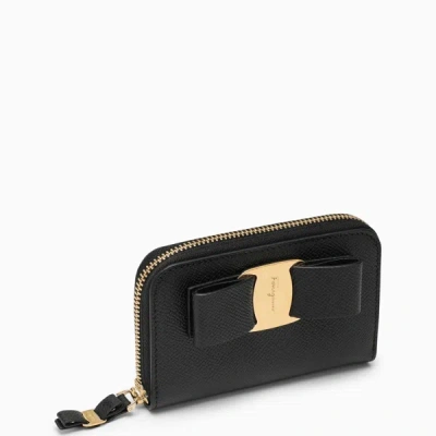 Ferragamo Vara Bow Leather Card Holder In Black