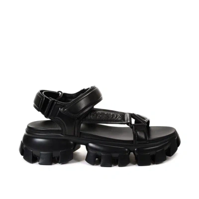 Prada Padded Logo Sandals In Black