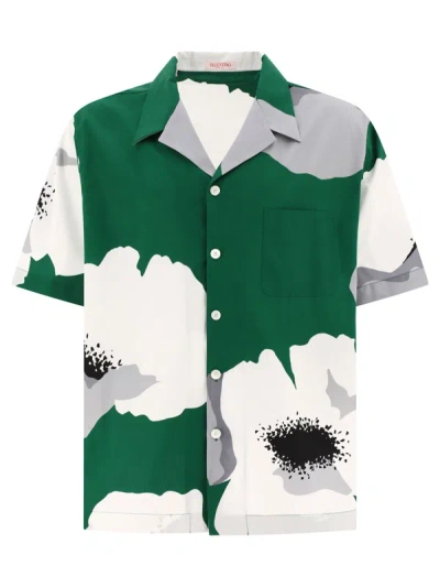 Valentino Flower Portrait-print Bowling Shirt In Green,white