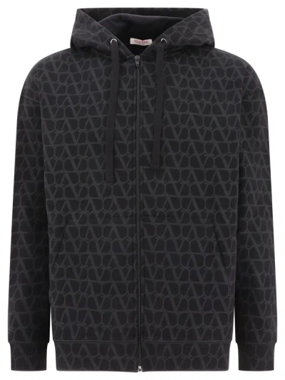 Valentino Toile Iconographe Print Zip-up Hoodie In Black