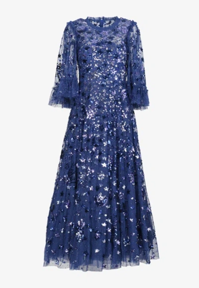 Needle & Thread Constellation Sequined Ankle Gown In Blue