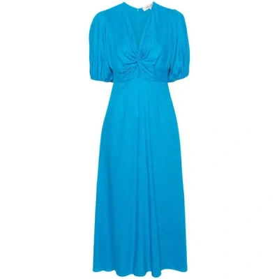 Diane Von Furstenberg Majorie Twist Front Puff Sleeve Midi Dress In Blue