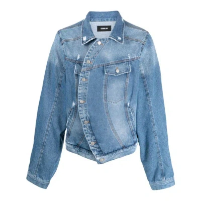 Egonlab Ripped-detail Denim Jacket In Blue Stone Wash