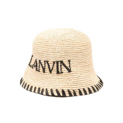 Lanvin Raffia Bucket Hat In Neutrals/black