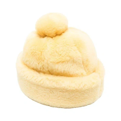 Lanvin Pompom-detail Fur Beanie In Yellow