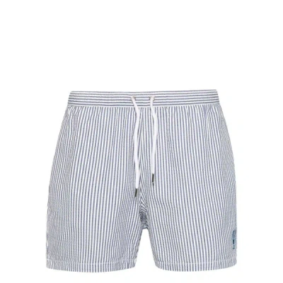 Maison Labiche Lobster Striped Seersucker Swim Shorts In White