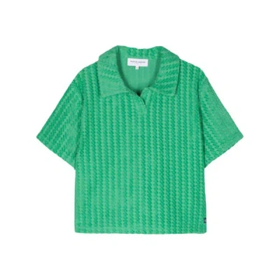 Maison Labiche Terry-cloth Cropped Polo Shirt In Green