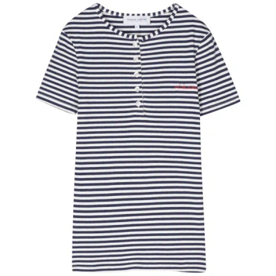 Maison Labiche Slogan-embroidered Striped T-shirt In Blue