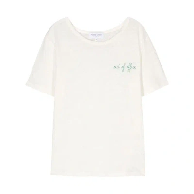 Maison Labiche Slogan-embroidered Linen T-shirt In Neutrals