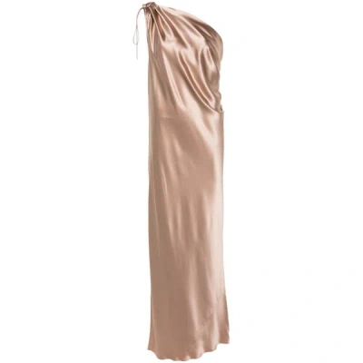 Max Mara Draped Silk Satin One Shoulder Dress In Bronze
