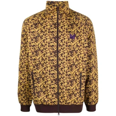 Needles Poly Jq. Abstract-print Bomber Jacket In Brown/yellow