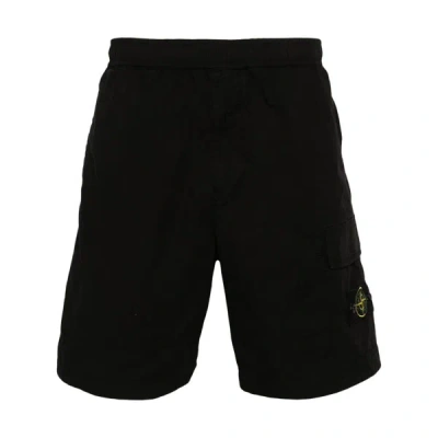 Stone Island Compass Cotton Cargo Shorts In Black