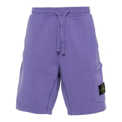 Stone Island Compass-badge Cotton Shorts In Purple