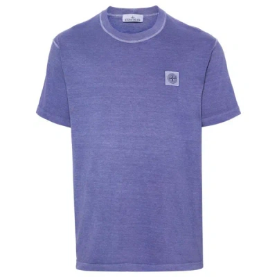 Stone Island Logo Patch Crewneck T-shirt In Purple