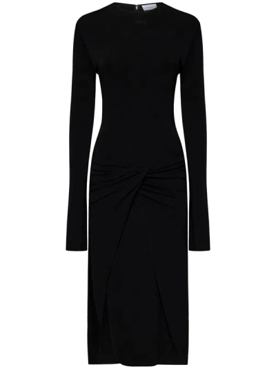 Off-white Twist Midi Dress In Nero