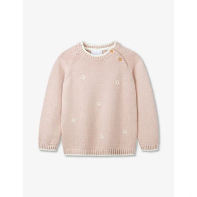 The Little White Company Girls Blossom Kids Daisy-embroidered Knitted Organic-cotton Blend Jumper 0-