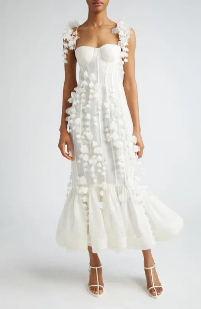 Zimmermann Women's Petal Appliqué Linen-silk Corset Gown In Natural