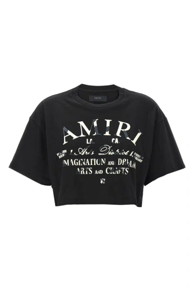 Amiri Distressed Logo Arts District-print Short-sleeve Crop T-shirt In Black