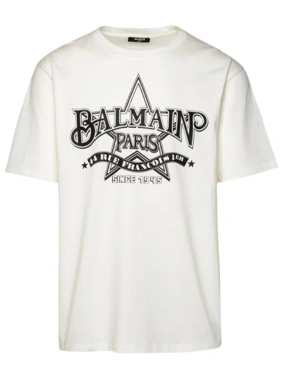 BALMAIN BALMAIN MAN BALMAIN 'BALMAIN STAR' WHITE COTTON T-SHIRT