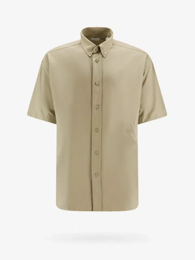 Burberry Cotton Shirt With Ekd Embroidery In Hunter