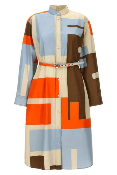 Fendi Ff Puzzle Print Cotton Shirt Dress In Multicolor