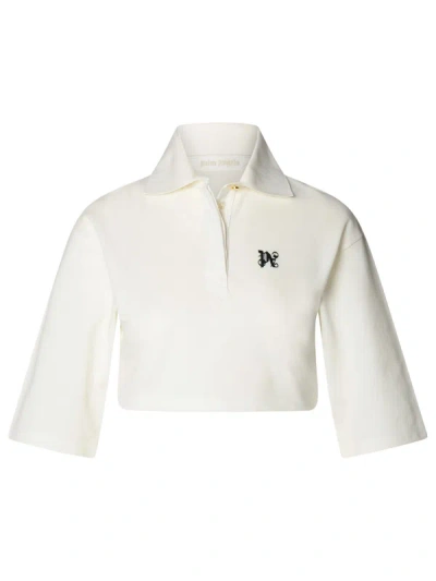 PALM ANGELS PALM ANGELS WHITE COTTON CROP POLO SHIRT WOMAN