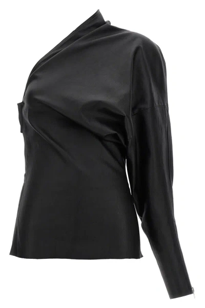 Rick Owens Luxor One-shoulder Leather Top In Black