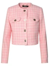 Versace Cropped Checkered Wool Blend Jacket In Pink