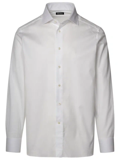 Zegna Man Camicia In Misto Cotone Bianca In White