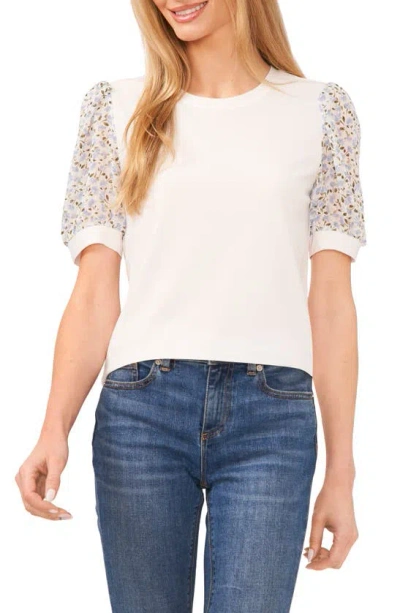 Cece Women's Ditsy Floral Mixed Media Short Sleeve Top In New Ivory