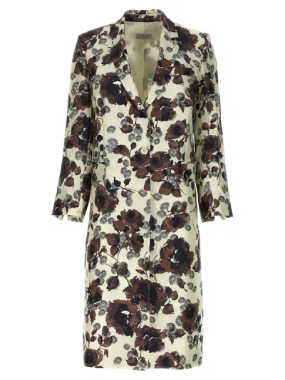 Alberto Biani Floral Print Trench Coat Coats, Trench Coats In Brown