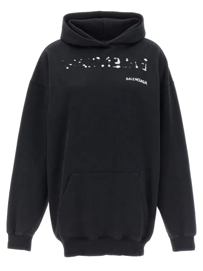 Balenciaga Logo Print Hoodie Sweatshirt In Black