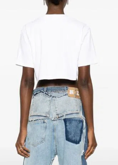 Off-white White Stamp Logo Ribbed Crop T-shirt In White,black