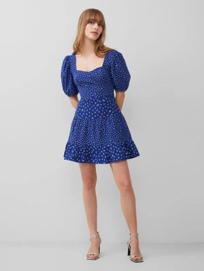 French Connection Sweetheart Puff Sleeve Mini Dress In Cobalt