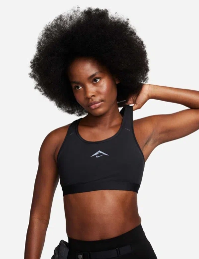 Nike Trail Swoosh On-the-run Sports Bra In Black