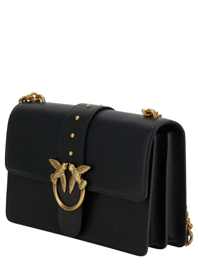 Pinko 'classic Love Bag Icon' Black Shoulder Bag With Logo Patch In Smooth Leather Woman