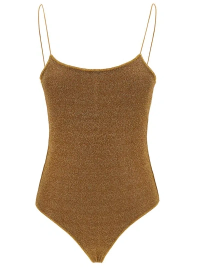 Oseree 'lumière Maillot' Gold Swimsuit With Open Back In Lurex Woman In Grey
