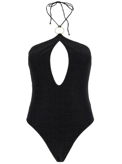 Oseree 'lumière' Black One-piece Swimsuit With Cut-out And Ring In Polyamide Blend Woman