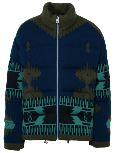 Alanui 'icon Jacquard' Blue Virgin Wool Down Jacket