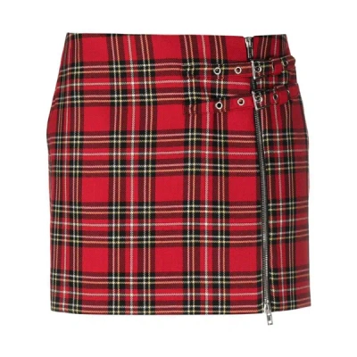 Alessandra Rich Plaid-check Wool Skirt In Red/black