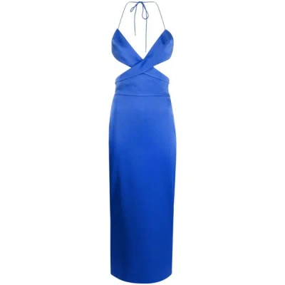 Alex Perry Mason Satin Cut-out Midi Dress In Blue