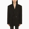 Balenciaga Cinched Double-breasted Black Wool Jacket In Black