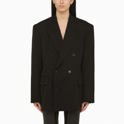 Balenciaga Cinched Double-breasted Black Wool Jacket