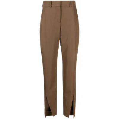 Balmain Slit-detail Wool Tapered Trousers In Brown
