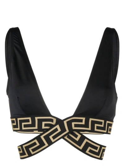 Versace Bikini Top With Greca Motif In Black Polyamide Woman