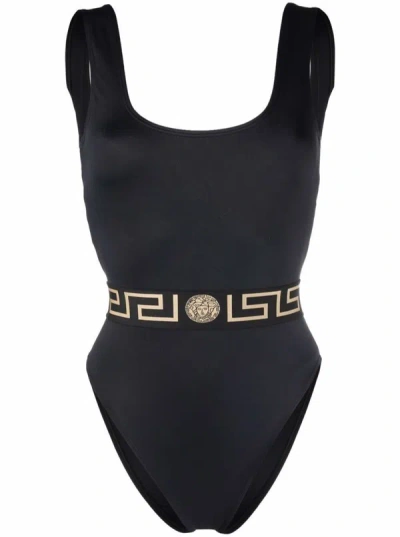 Versace Black Lycra Swimsuit With Greek Detail