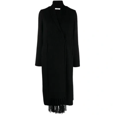 Charlott Double-breasted Knitted Wool Coat In Black