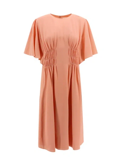 Chloé Silk Dress With Frontal Drapery In Orange