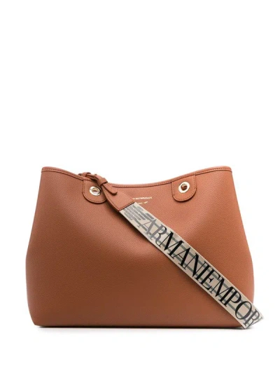 Ea7 Emporio Armani Myea Medium Shopping Bag In Leather Brown